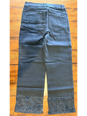 G by Giuliana Black Label The Straight Black Jeans Lace Hem Cropped Size 8